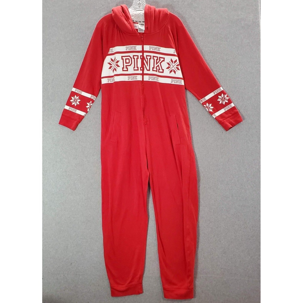 PINK Victoria's Secret Women Sleepwear M Red One Piece Pajama Fair Isle READ
